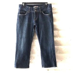 Red Engine dark rinse denim capris